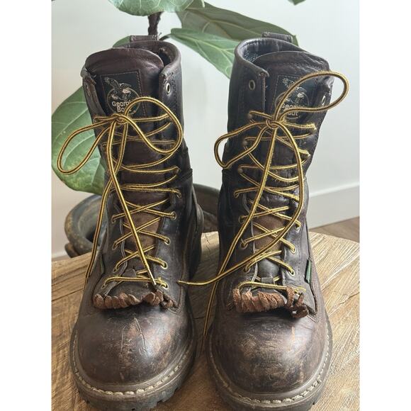 Georgia Boots Men’s 8” Logger Waterproof Brown Leather 9 M Steel Toe Lace Up main image 8